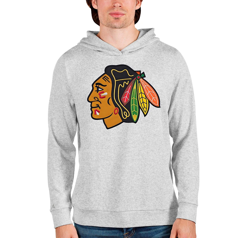 Men's Antigua Heathered Gray Chicago Blackhawks Absolute Pullover Hoodie