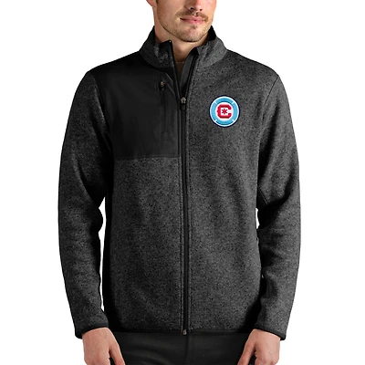 Men's Antigua Heathered Black Chicago Fire Fortune Full-Zip Jacket
