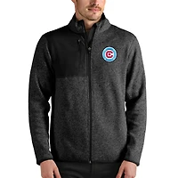 Men's Antigua Heathered Black Chicago Fire Fortune Full-Zip Jacket