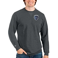 Men's Antigua Heathered Charcoal Sporting Kansas City Reward Crewneck Pullover Sweatshirt