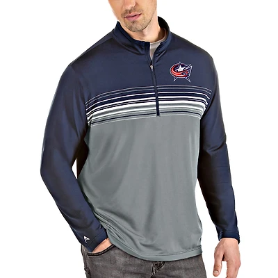 Men's Antigua Navy/Gray Columbus Blue Jackets Pace Quarter-Zip Pullover Top