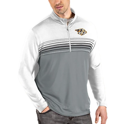 Men's Antigua White/Gray Nashville Predators Pace Quarter-Zip Pullover Top