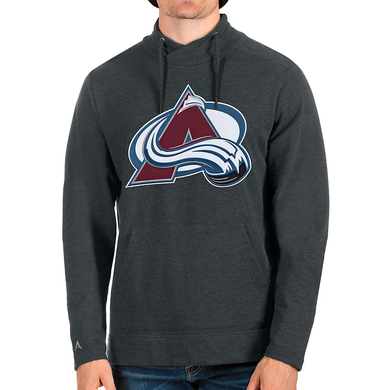 Men's Antigua Heathered Charcoal Colorado Avalanche Reward Crossover Neckline Pullover Sweatshirt