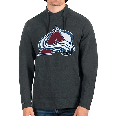 Men's Antigua Heathered Charcoal Colorado Avalanche Reward Crossover Neckline Pullover Sweatshirt