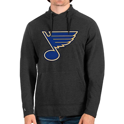Men's Antigua Heathered Black St. Louis Blues Reward Crossover Neckline Pullover Sweatshirt