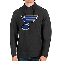 Men's Antigua Heathered Black St. Louis Blues Reward Crossover Neckline Pullover Sweatshirt