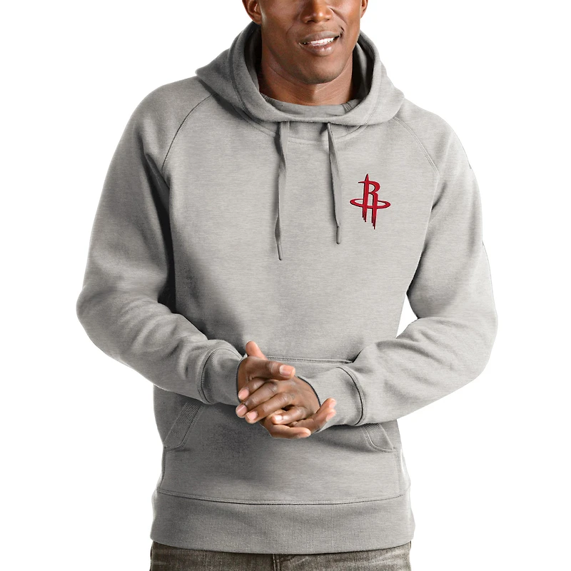 Men's Antigua Heathered Gray Houston Rockets Victory Pullover Hoodie