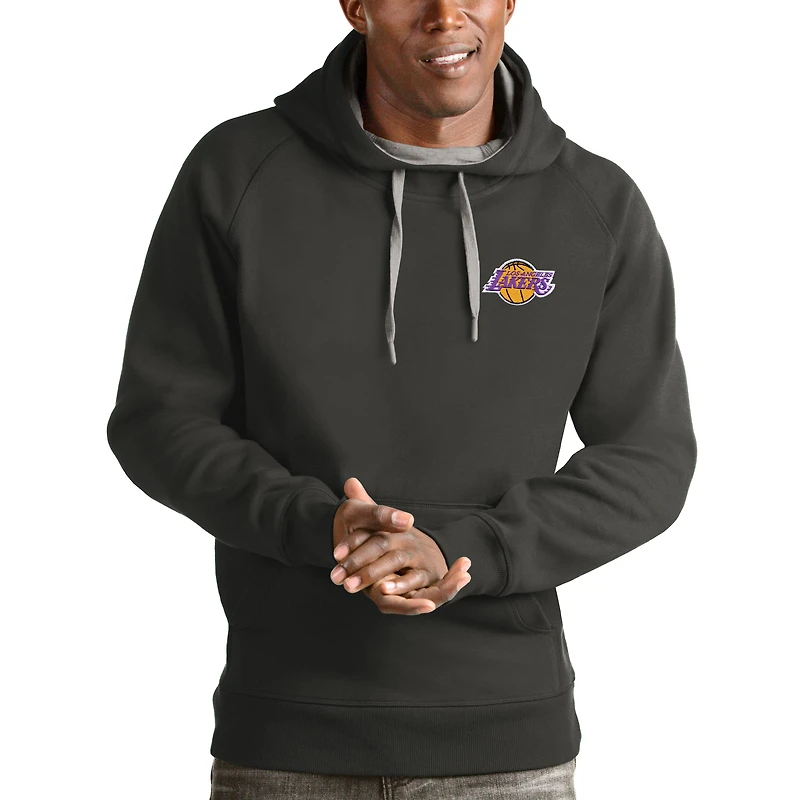 Men's Antigua Charcoal Los Angeles Lakers Victory Pullover Hoodie