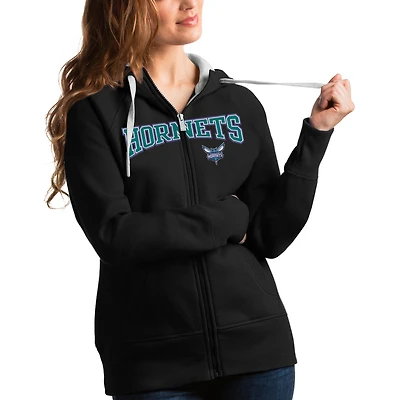 Women's Antigua Black Charlotte Hornets Team Victory Full-Zip Hoodie