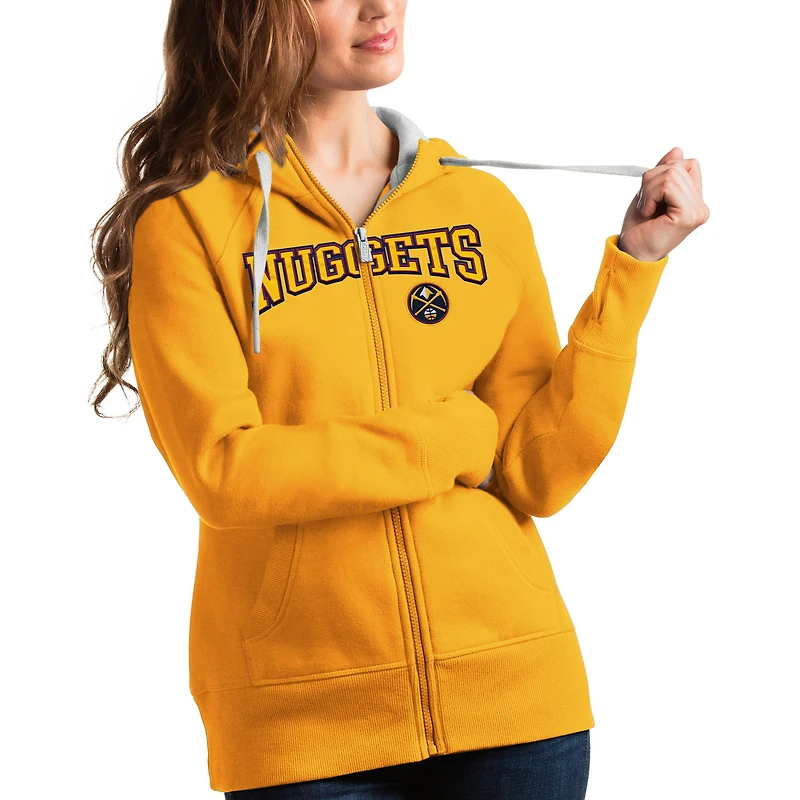 Women's Antigua Gold Denver Nuggets Team Victory Full-Zip Hoodie
