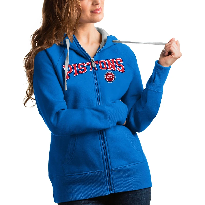 Women's Antigua Blue Detroit Pistons Team Victory Full-Zip Hoodie