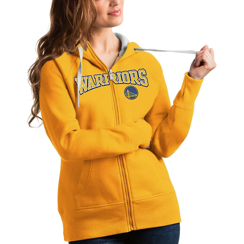 Women's Antigua Gold Golden State Warriors Team Victory Full-Zip Hoodie