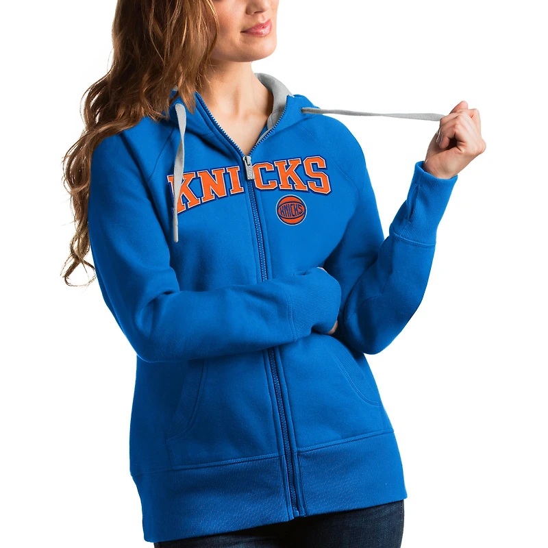 Women's Antigua Blue New York Knicks Team Victory Full-Zip Hoodie