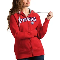 Women's Antigua Red Philadelphia 76ers Team Victory Full-Zip Hoodie
