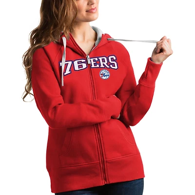 Women's Antigua Red Philadelphia 76ers Team Victory Full-Zip Hoodie