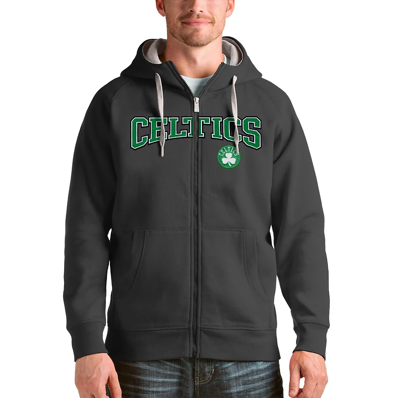 Men's Antigua Charcoal Boston Celtics Victory Full-Zip Hoodie