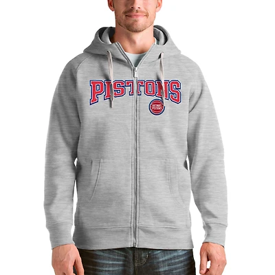 Men's Antigua Heathered Gray Detroit Pistons Victory Full-Zip Hoodie
