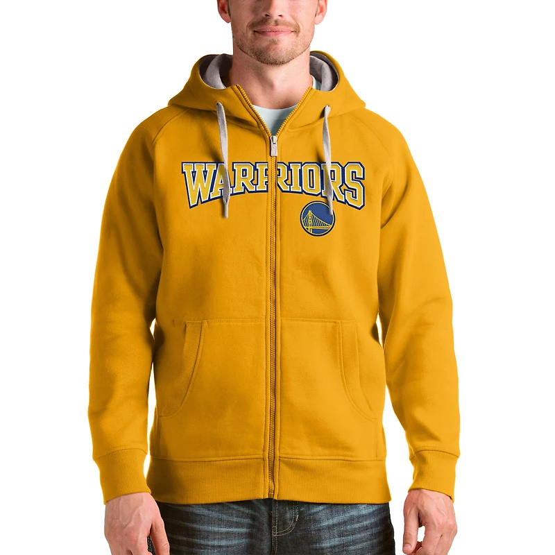 Men's Antigua Gold Golden State Warriors Victory Full-Zip Hoodie