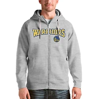 Men's Antigua Heathered Gray Golden State Warriors Victory Full-Zip Hoodie