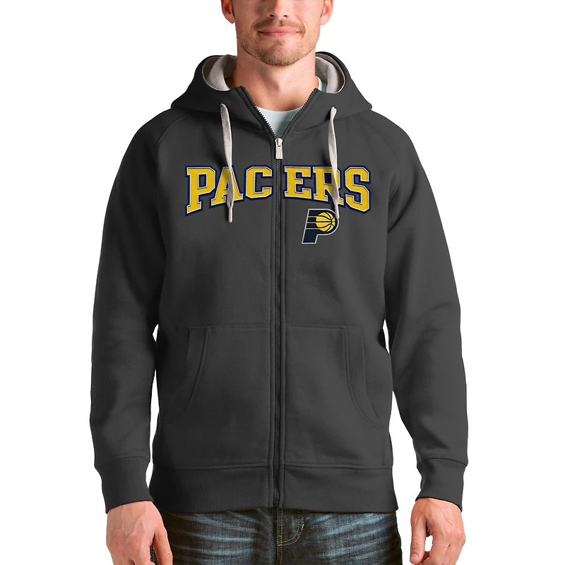 Men's Antigua Charcoal Indiana Pacers Victory Full-Zip Hoodie