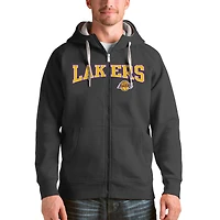 Men's Antigua Charcoal Los Angeles Lakers Victory Full-Zip Hoodie