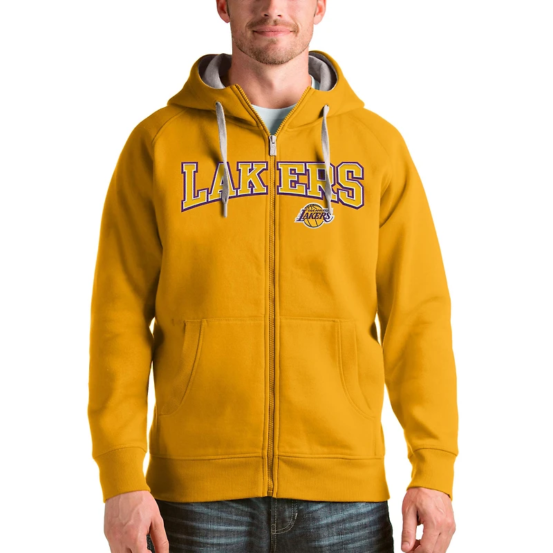 Men's Antigua Gold Los Angeles Lakers Victory Full-Zip Hoodie