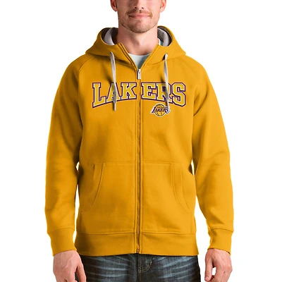 Men's Antigua Gold Los Angeles Lakers Victory Full-Zip Hoodie