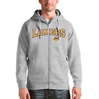 Men's Antigua Heathered Gray Los Angeles Lakers Victory Full-Zip Hoodie