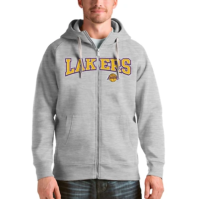 Men's Antigua Heathered Gray Los Angeles Lakers Victory Full-Zip Hoodie