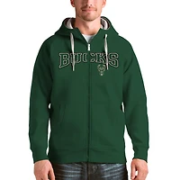 Men's Antigua Hunter Green Milwaukee Bucks Team Victory Full-Zip Hoodie
