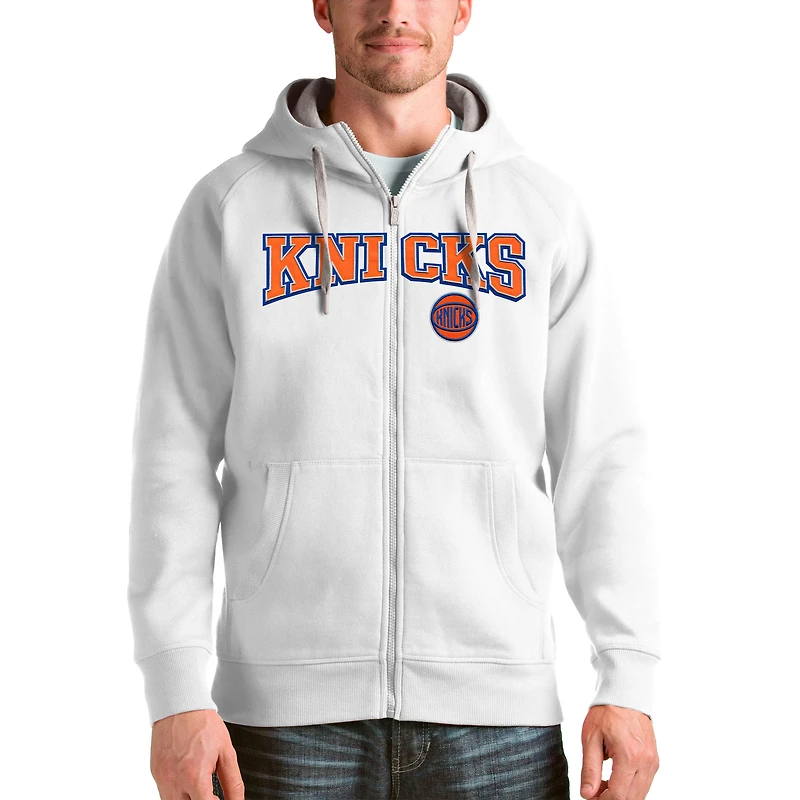Men's Antigua White New York Knicks Victory Full-Zip Hoodie