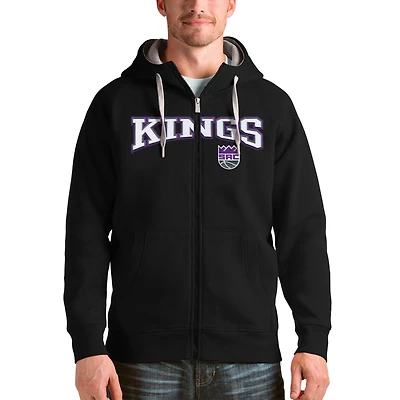 Men's Antigua Black Sacramento Kings Team Victory Full-Zip Hoodie