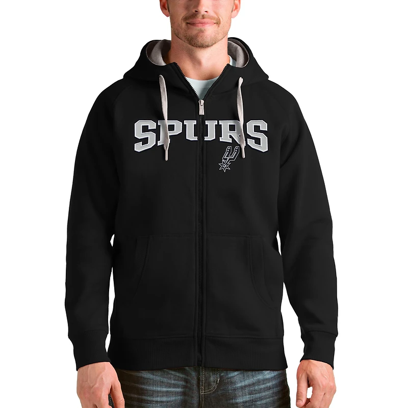 Men's Antigua Black San Antonio Spurs Team Victory Full-Zip Hoodie