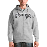Men's Antigua Heathered Gray San Antonio Spurs Victory Full-Zip Hoodie