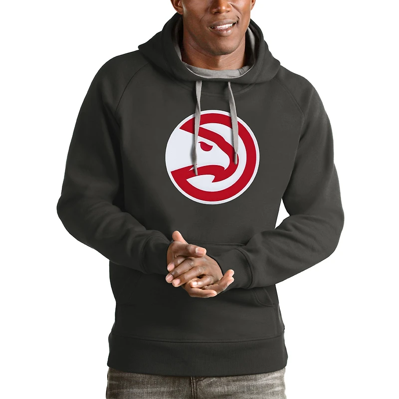 Men's Antigua Charcoal Atlanta Hawks Logo Victory Pullover Hoodie
