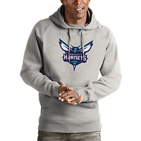 Men's Antigua Heathered Gray Charlotte Hornets Logo Victory Pullover Hoodie