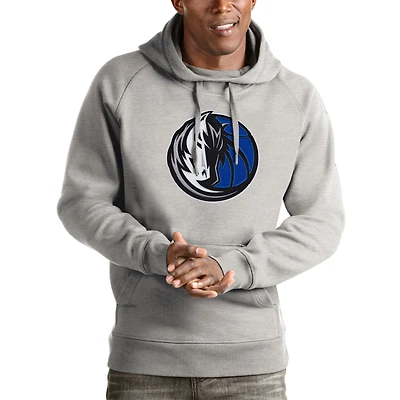 Men's Antigua Heathered Gray Dallas Mavericks Logo Victory Pullover Hoodie