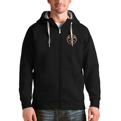 Men's Antigua Black Denver Nuggets Logo Victory Full-Zip Hoodie