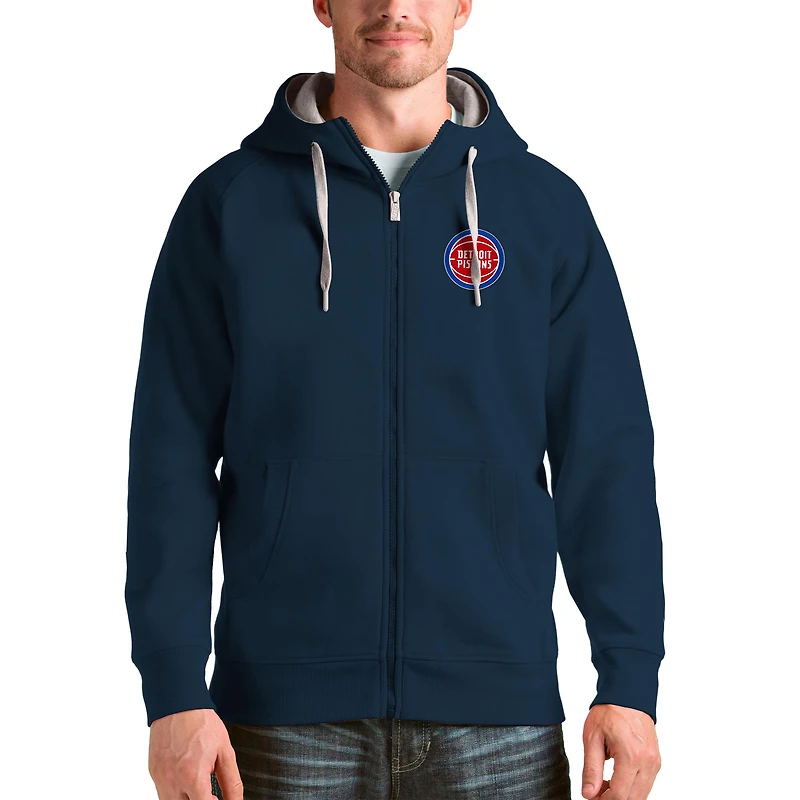 Men's Antigua Navy Detroit Pistons Logo Victory Full-Zip Hoodie