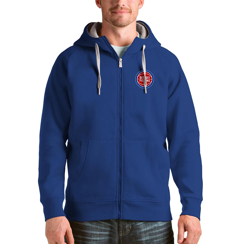 Men's Antigua Royal Detroit Pistons Logo Victory Full-Zip Hoodie