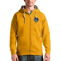 Men's Antigua Gold Golden State Warriors Logo Victory Full-Zip Hoodie