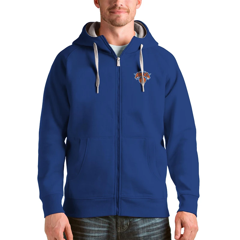 Men's Antigua Royal New York Knicks Logo Victory Full-Zip Hoodie