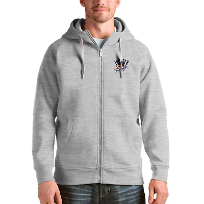 Men's Antigua Heathered Gray Oklahoma City Thunder Logo Victory Full-Zip Hoodie