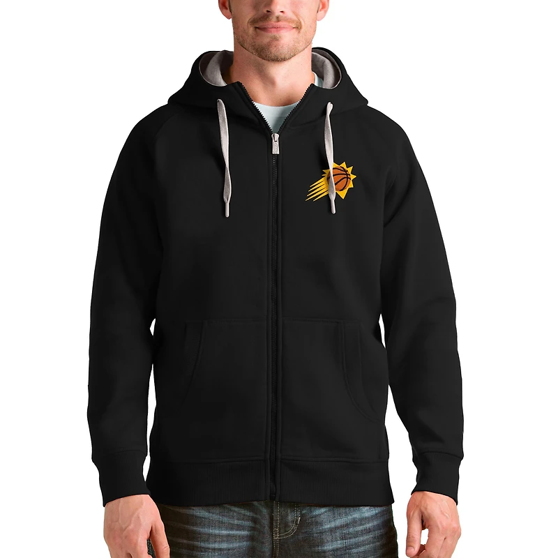 Men's Antigua Black Phoenix Suns Logo Victory Full-Zip Hoodie