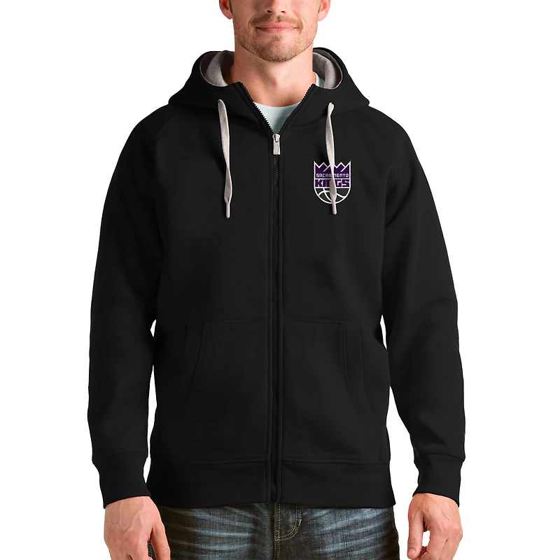 Men's Antigua Black Sacramento Kings Logo Victory Full-Zip Hoodie
