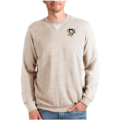 Men's Antigua Oatmeal Pittsburgh Penguins Reward Crewneck Pullover Sweatshirt