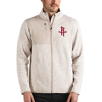 Men's Antigua Oatmeal Houston Rockets Fortune Full-Zip Jacket