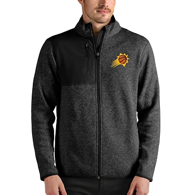 Men's Antigua Heathered Black Phoenix Suns Fortune Full-Zip Jacket
