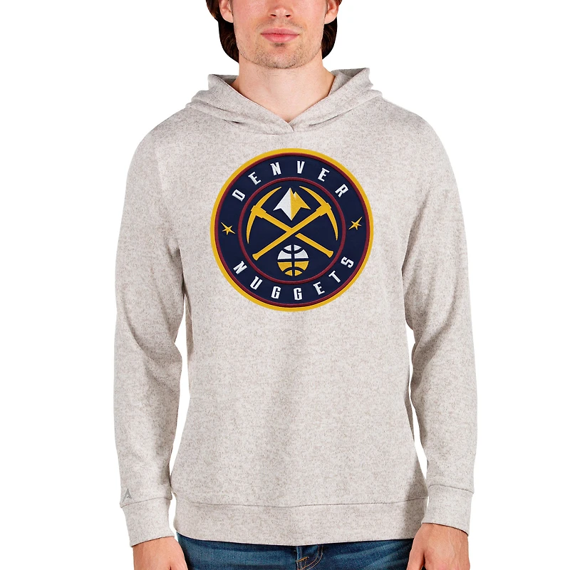 Men's Antigua Cream Denver Nuggets Logo Absolute Pullover Hoodie