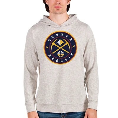 Men's Antigua Cream Denver Nuggets Logo Absolute Pullover Hoodie